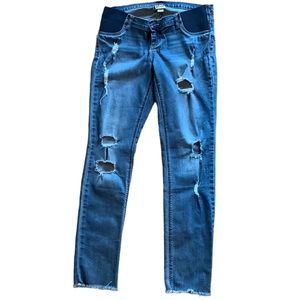 Indigo blue distressed maternity jeans